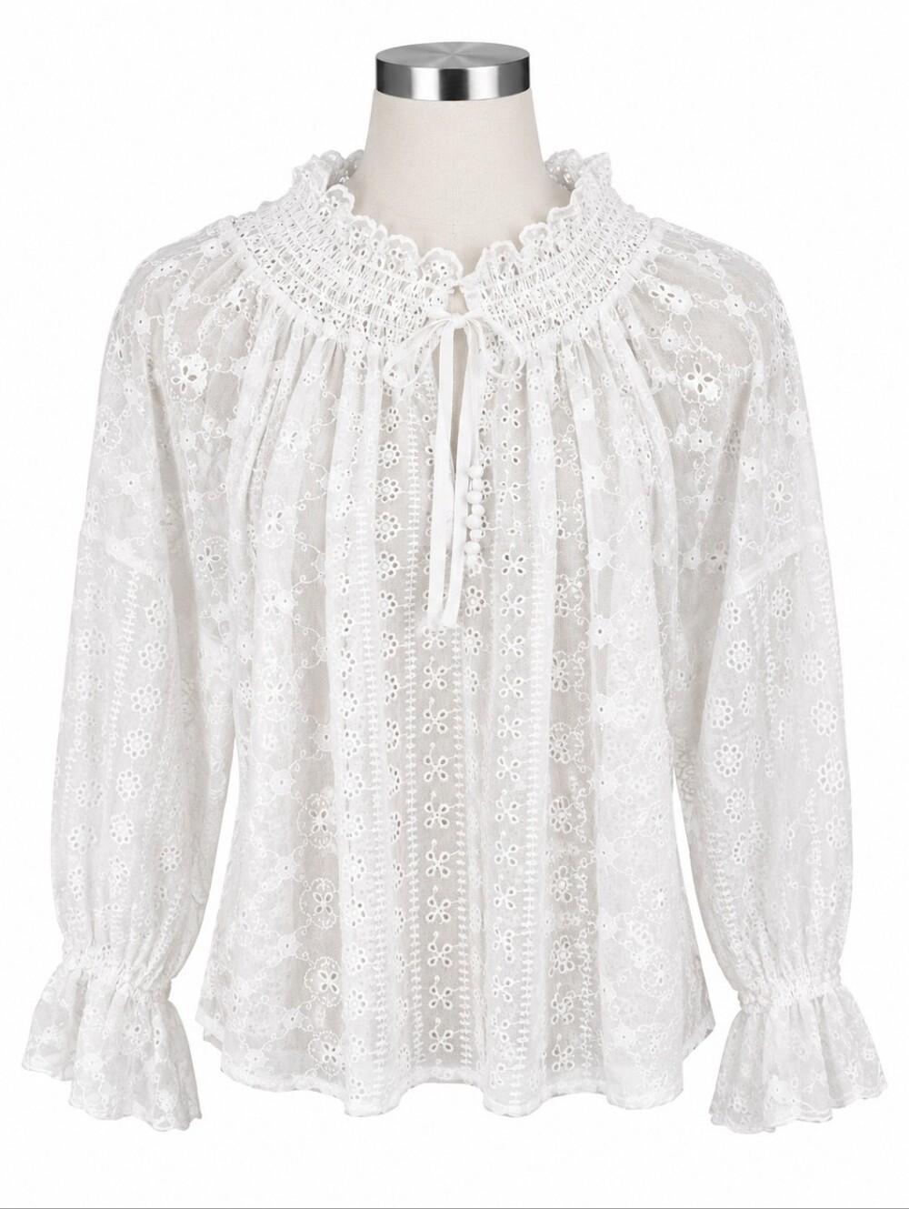 Hester & Orchard White Eyelet Lace Blouse Top NWT Medium M Boho Ruffle Peasant